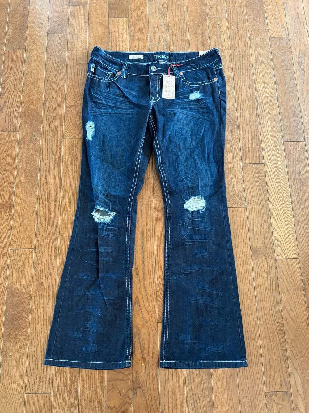 Decree Boot Cut Distressed Dark Wash Denim Jeans Size 15 NWT